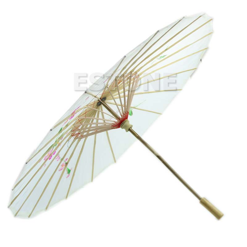 Kinesisk japansk paraply art deco malet parasol paraply: Hvid