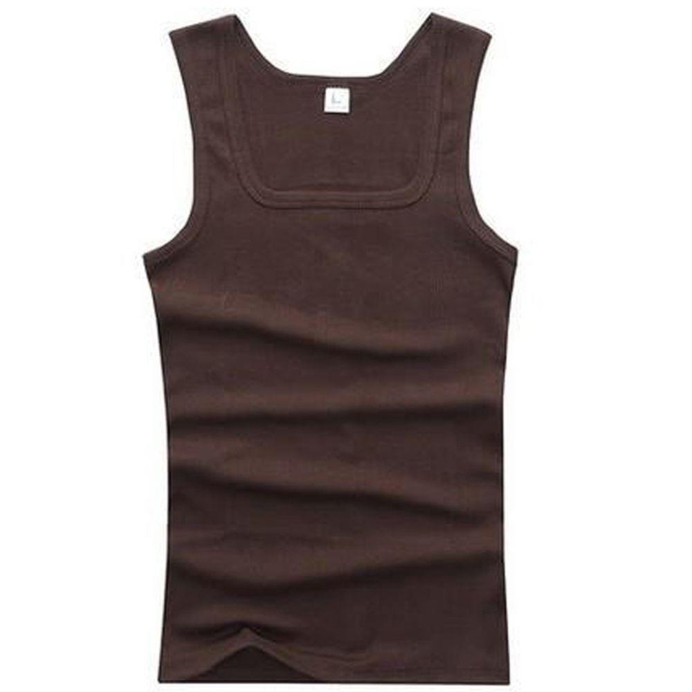 Ropa de verano de talla grande para hombres y mujeres, camisetas sin mangas negras, blancas y grises, camisetas 100% de algodón para Fitness, chalecos musculosos para hombres, camiseta para mujeres: M / Castaño