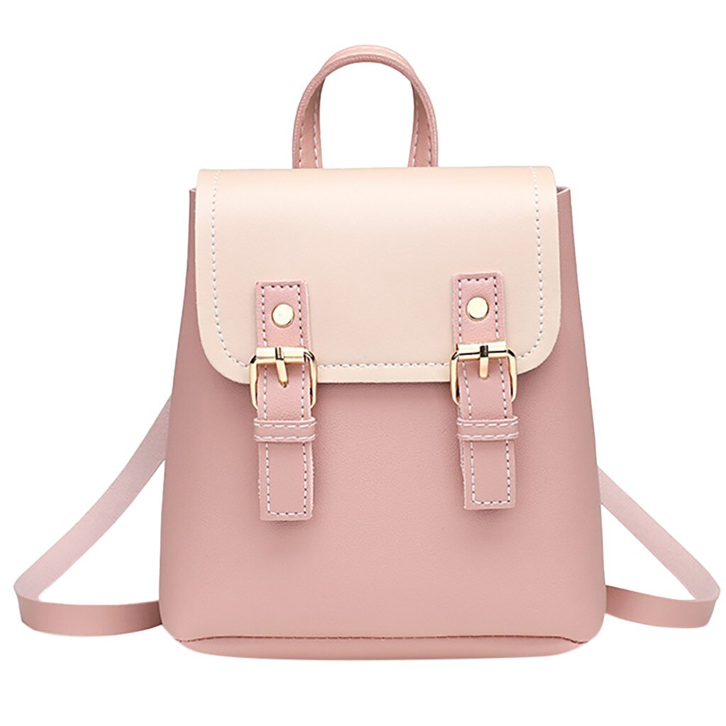 Women Backpack Purse Oxford Cloth PU Leather Back Pack Feminine Student Bookbag Travel Mini Bag Contrast Color Sac A Dos: Pink