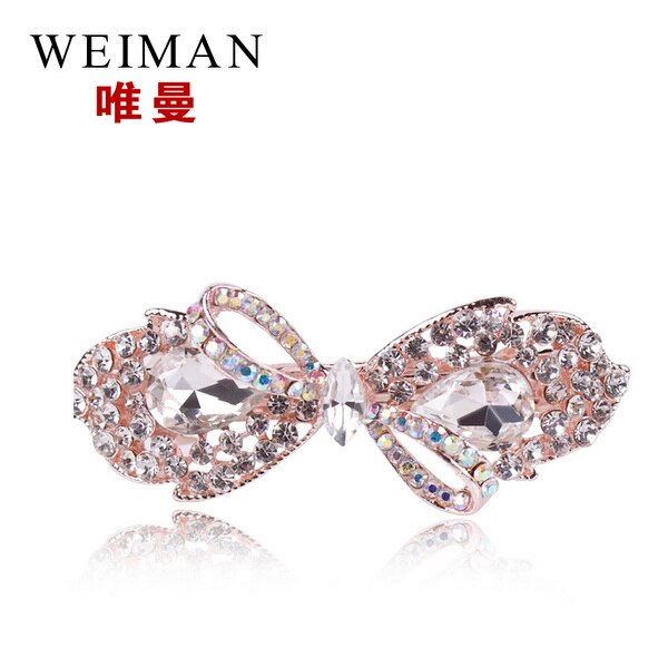 Weimanjingdian arco/doces cristal strass grampos de cabelo, grampos de noiva, joias de cabelo: bow clear