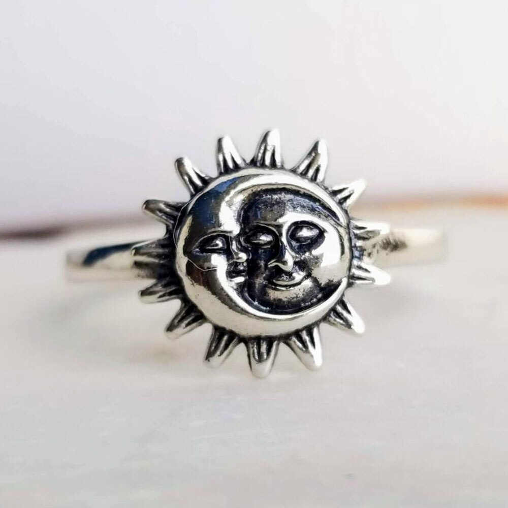 Bague de soleil et de lune simple pour hommes et femmes, bague de fiançailles, de mariage, de style bohème, pour femme et petite amie