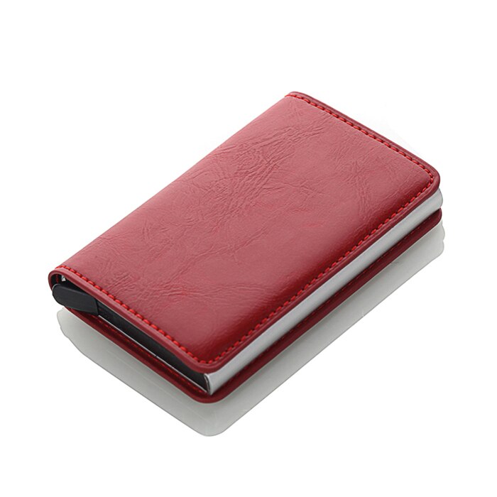 Automatic RFID Card Holder Men Credit Card Holders Business ID Card Case Aluminium Bank Card Wallets: Red