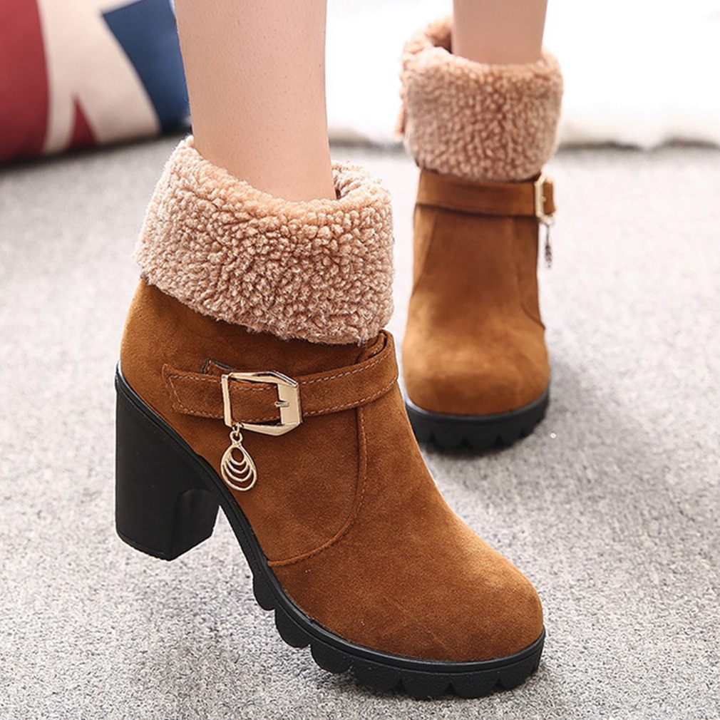 Winter hoch Hacke Stiefel Plattform Warme Plüsch Platz Fersen Winter Schuhe frauen Stiefel Damen Marke Stiefeletten Schnee stiefel