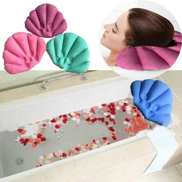 Soft Home Spa Inflatable Bath Pillow Cups Shell Shaped Neck Bathtub Cushion Support Pillow Bathtub Cushion Random Color