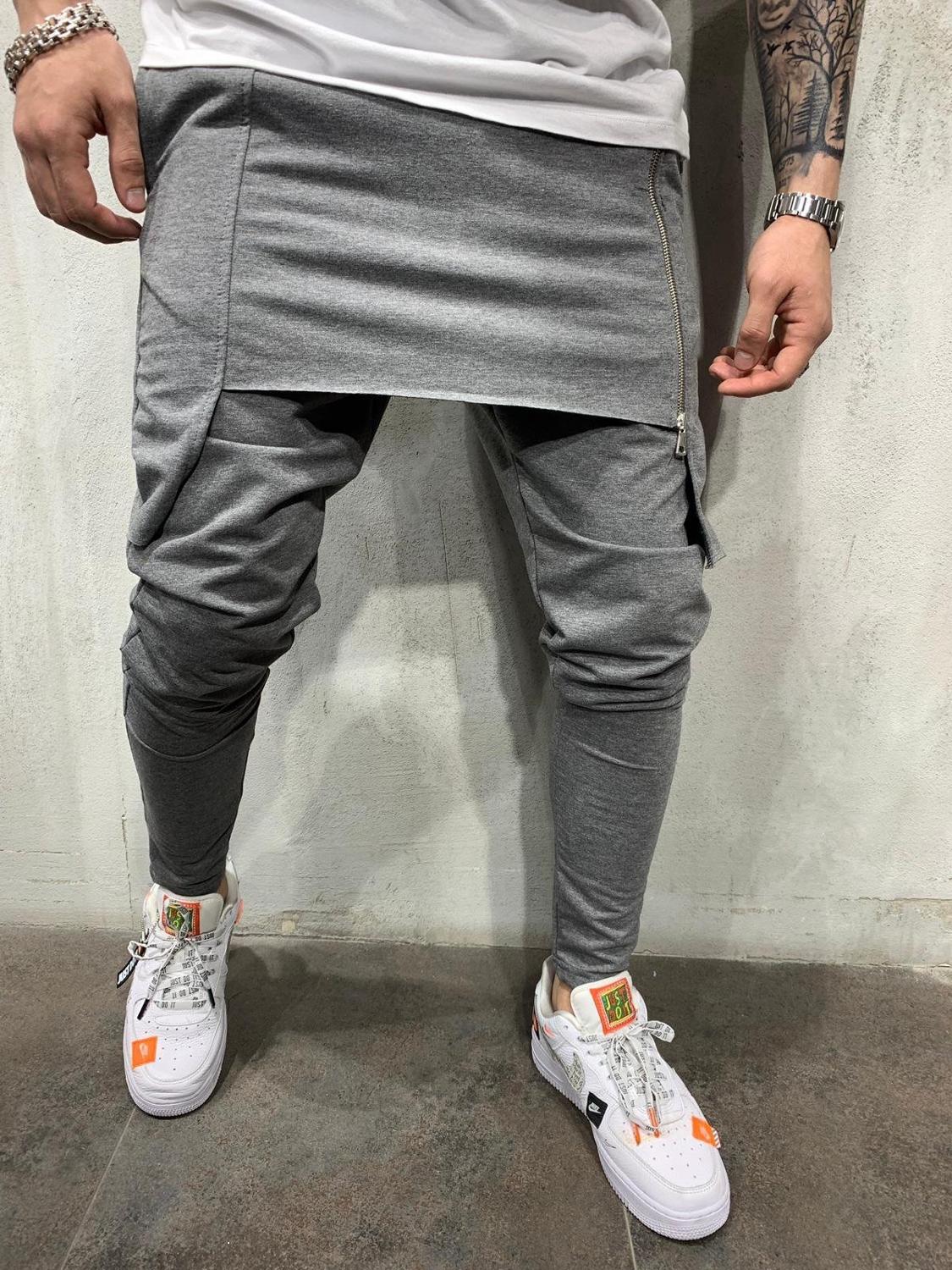 Décontracté côté jupe à glissière pantalons hommes pantalons Hip Hop survêtement pantalons hommes pantalons de survêtement japonais Streetwear hommes pantalons: L / grey