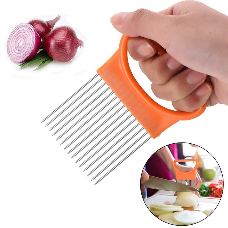 Roestvrij Staal Ui Slicer Groente Tomaat Houder Slicer Cutter Voor Keuken Veiligheid Vork Groenten Snijmachines Koken Gereedschap