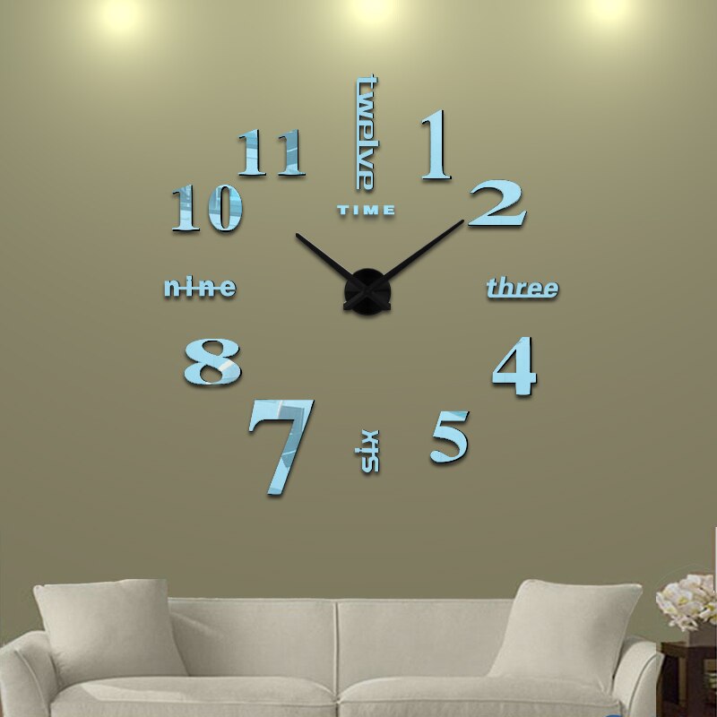 Home decoration Quartz Home Decoration big wall clock modern 3D DIY large decorative wall clocks watch wall unique: sky blue