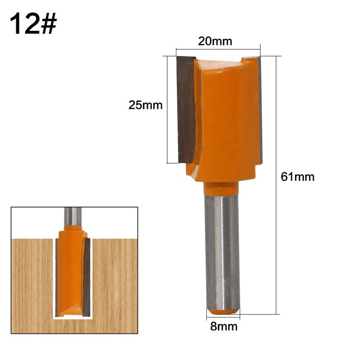 1pc 8mm Shank Straight Long Blade Flush Trim Wood Router Bit Industrial Grade Two Flute Woodworking Milling Cutter: NO 12