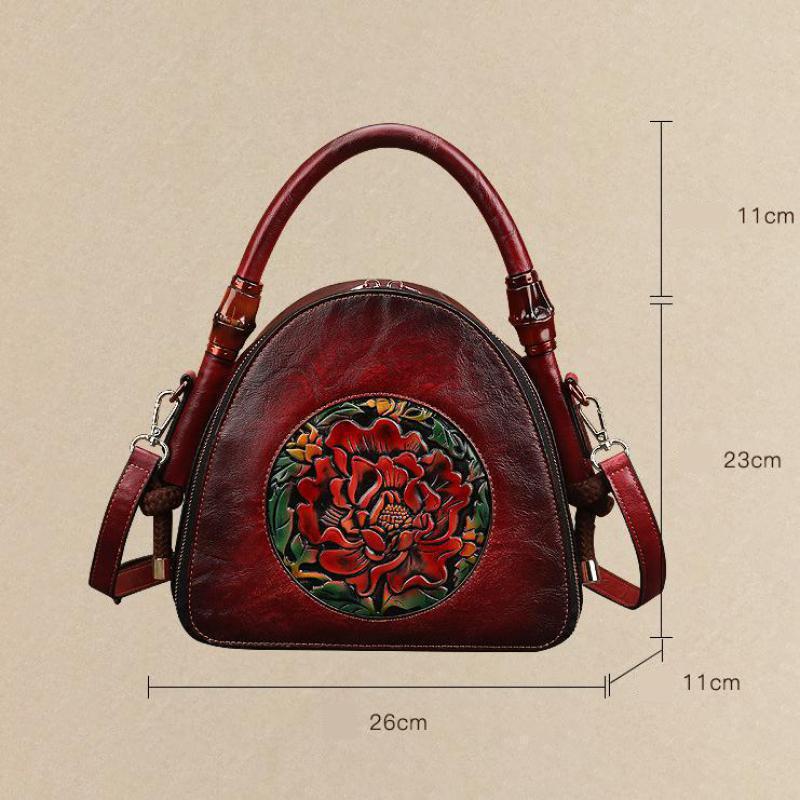 Gagacia 2021 novos sacos de ombro para as mulheres do vintage bolsa couro estilo chinês artesanal em relevo flor feminina bolsas concha