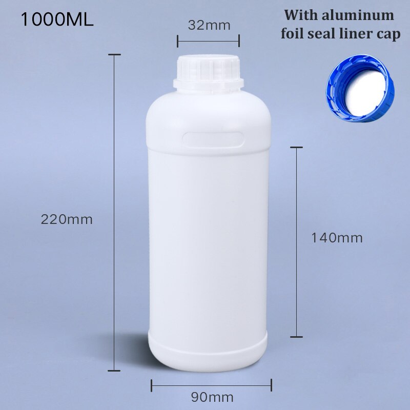 Tom 1000ml hdpe flaske til alkohol/shampoo/maling rund plastbeholder madkvalitetsflasker 4 stk/parti: Hvid-b