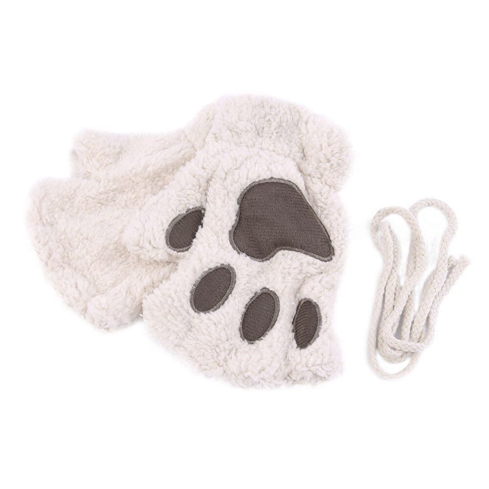 Chaleur sans doigts en peluche gants moelleux Bearr griffe/chat Animal patte doux belle mignon femmes demi doigt couvert costume gants: Beige