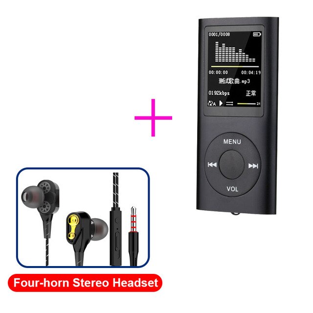 Lecteur MP4 MP3, Module Audio, baladeur Radio FM avec écouteurs pour lecteur de musique, affichage en plusieurs langues: black and headset