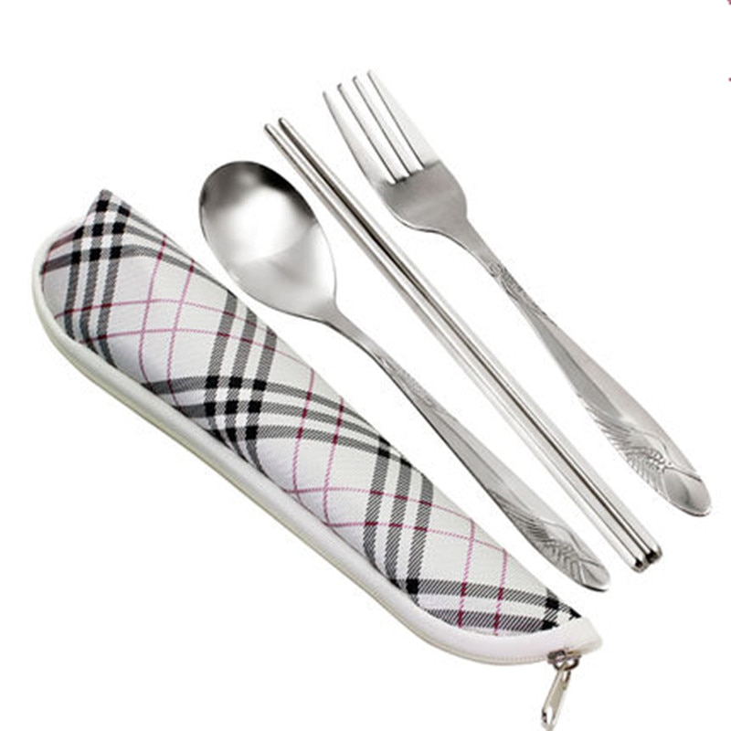 Tableware Reusable Travel Cutlery Set Camp Utensils Set with stainless steel Spoon Fork Chopsticks Straw Portable case