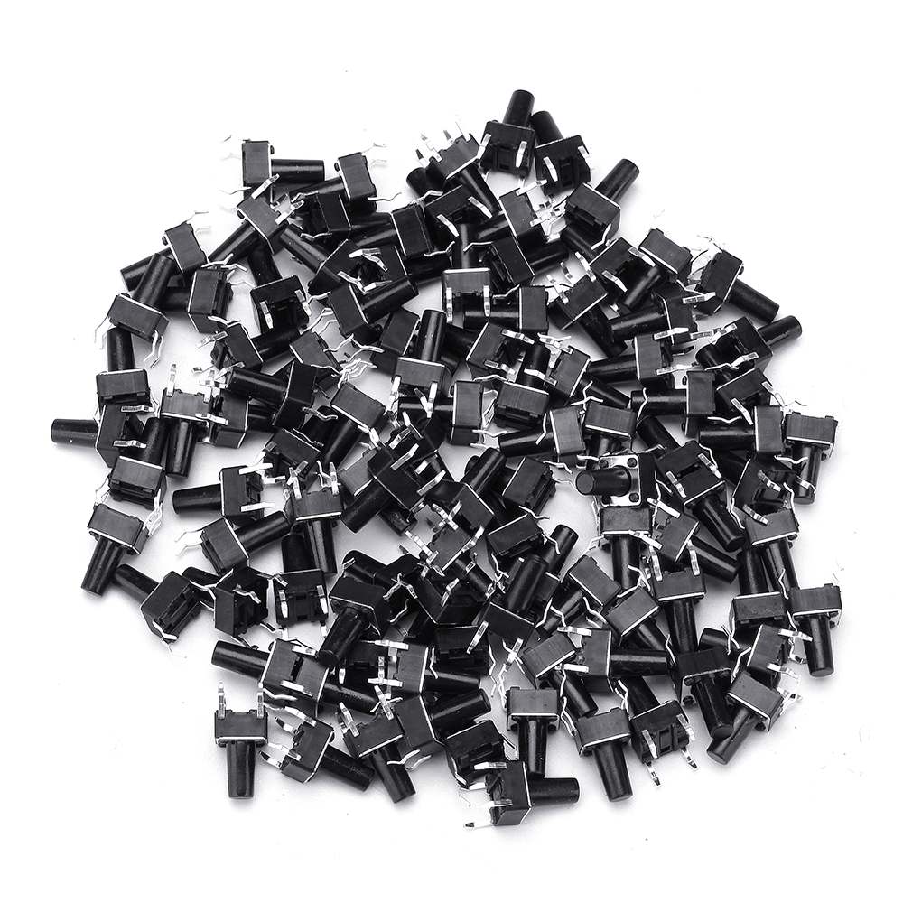 LEORY 100pcs 12V 6*6*10mm Tactile Push Button Switch Tact Switch 4 Pin DIP