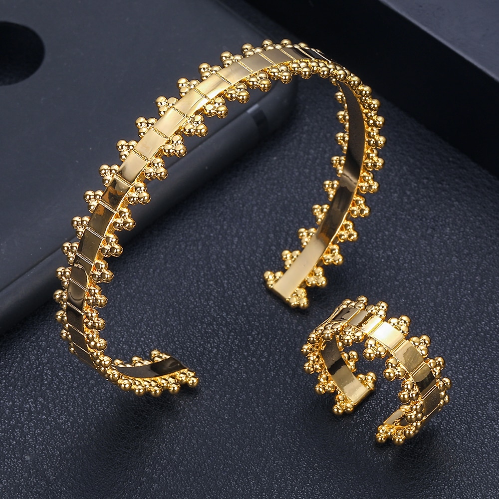 Luxe Unieke Dubai Armband Ring Set Sieraden Sets Voor Vrouwen Wedding Kubieke Zirkoon Crystal CZ Dubai Bruids Sieraden Set