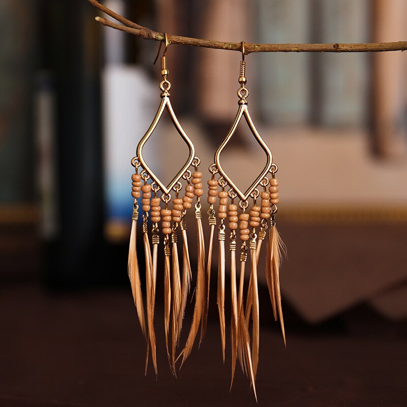 Hippie Vrouwen Geometrische Lichtmetalen Lange Tassel Dangle Oorbellen Bohemian Boho Sieraden Kleurrijke Feather Oorbellen Brincos Bijoux: Style 2