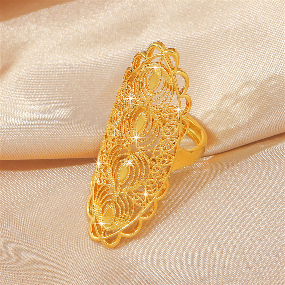 Dubai Arabische Midden-Oosten Sieraden Koper Vergulde verstelbare 24k dames lange ring Bruiloft banket feestcadeau: green
