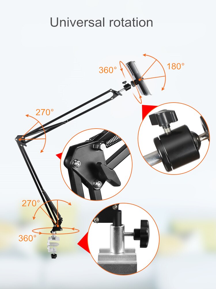 Verstellbarer bett-tablet-ständer mit 110cm langen armen, universeller drehbarer tischhalter, freihändige handyhalterung