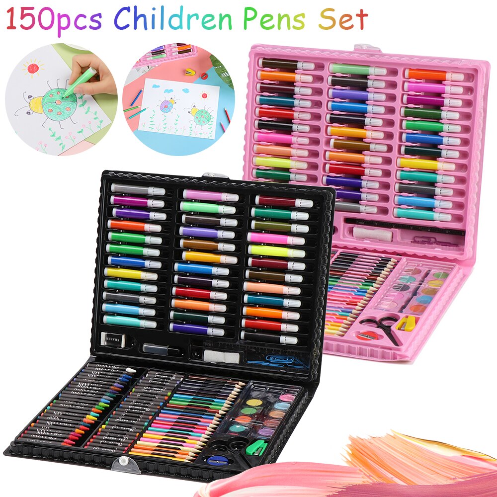 150 pçs/set crianças arte desenho da água cor lápis lápis pastel óleo pintura graffiti ferramenta artigos de papelaria kit