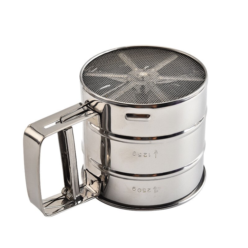 Stainless steel flour sifter Hand crank elastic stainless steel flour sieve Hand-held cup type stainless steel flour sifter
