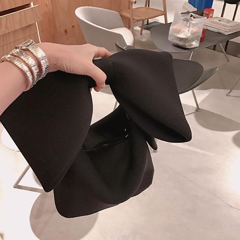 Women Handbags Bow Day Clutches Bag Ladies Evening Party Clutches Black Handbag Shoulder Bag(Black)