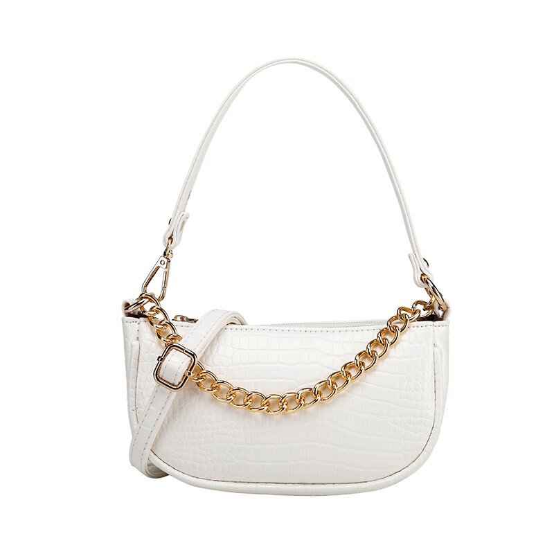 Women's Mini Shoulder Bag Alligator Solid Outdoor PU Postman Bag Chain Handbag: White