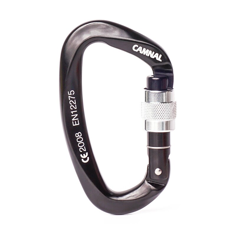 Camnal-Mosquetón para escalar en exteriores, cierre de escalada en forma de D con tamaño de 99x59mm, con hebilla y tensión aplicada de 25KN, equipo de protección en aleación de magnesio y aluminio: Black Silver