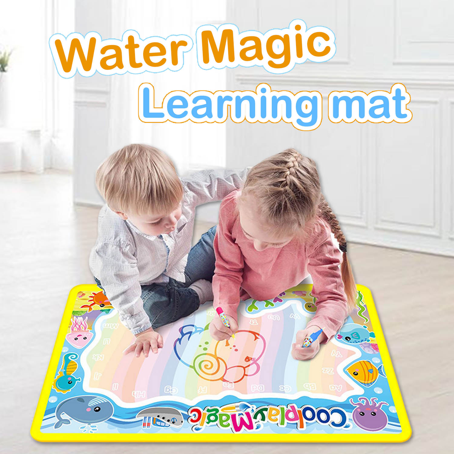 59 x 36cm genanvendeligt vandtegning malerimåtte tæppe med 2 stk vand doodle penne til børn børn tidligt pædagogisk legetøj