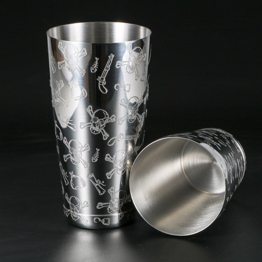 Creatieve Piraat Schedel Patroon 304 Roestvrij Staal Etsen Patroon Licht Boston Cocktail Shaker Cool Patroon