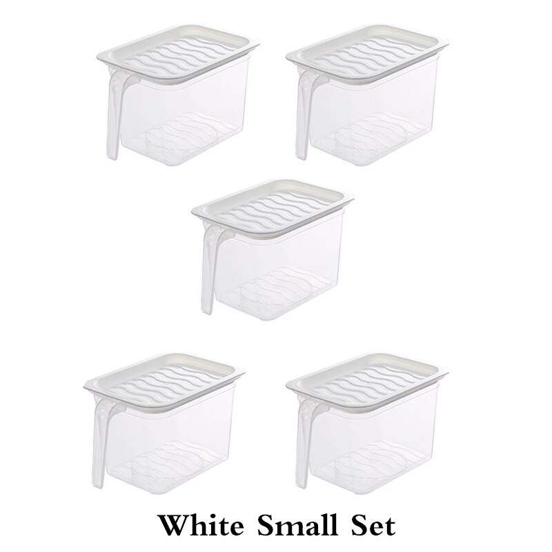 Kitchen Food Container Transparent Storage Box With Handle Refrigerator Drawer Organizer Plastic Fridge Storage Bin Containers: White-s-set