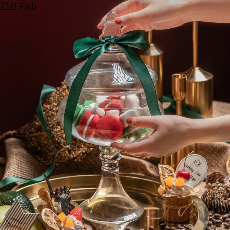 Europæisk transparent glas opbevaringstank med låg husholdningsglas candy jar dekorative bryllupsbanket dekorative candy flaske