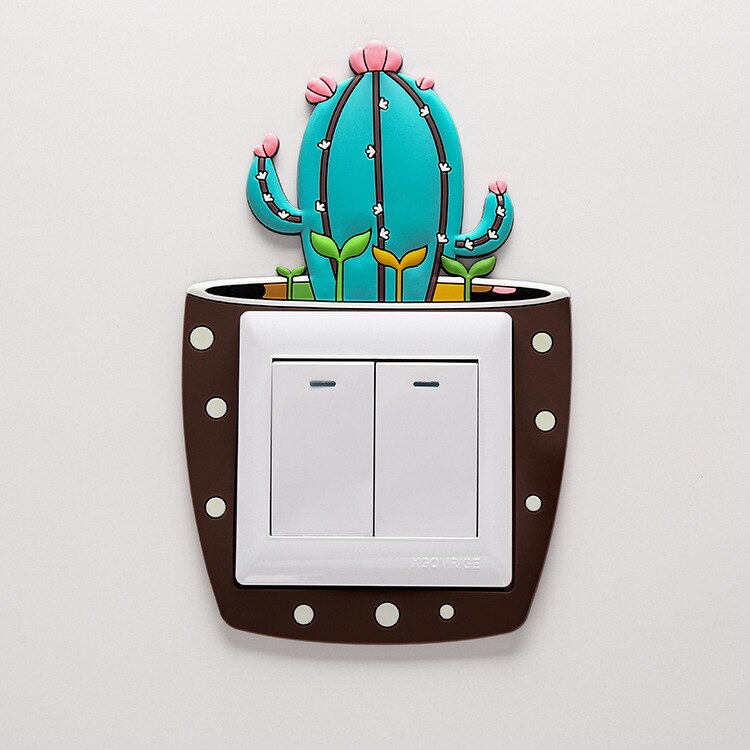 EVICH-pegatinas decorativas para calcomanías luminosas para interruptores, pegatinas de pared, funda protectora para enchufe, cubierta creativa para interruptor de Cactus JK130: Cactus