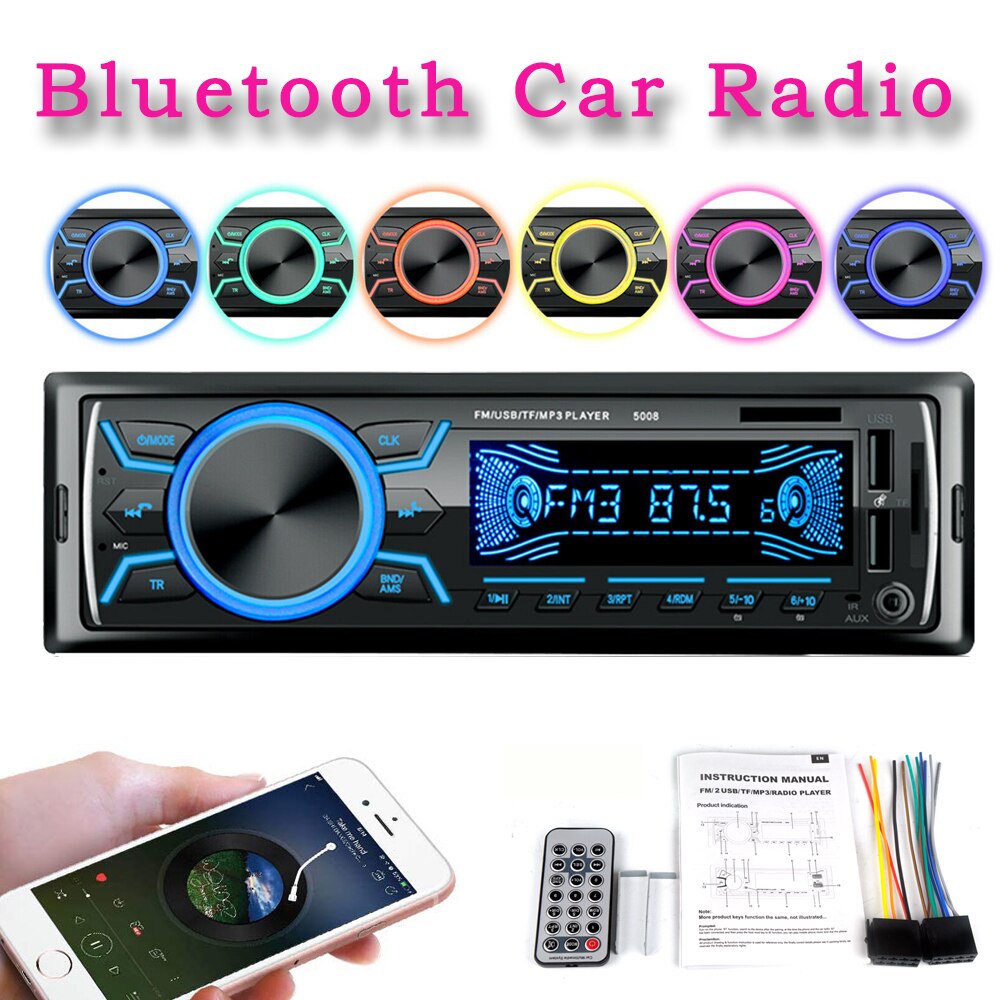 Autoradio 1 Din Bluetooth Stereo MP3 Speler 2 Usb/Tf/Fm Head Unit Non Cd 7 Kleur usb Sd Aux Auto Elektronica In-Dash Autoradio