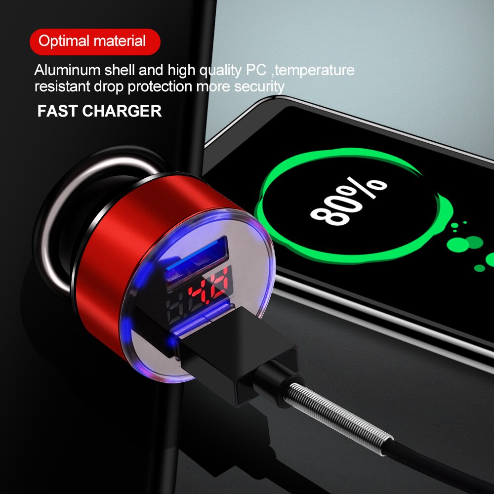 Chargeur de voiture en métal double USB 5V 3.1A, affichage numérique, charge rapide, pour iPhone X 8 XS MAX 7 Xiaomi Redmi Note 7 Samsung s10