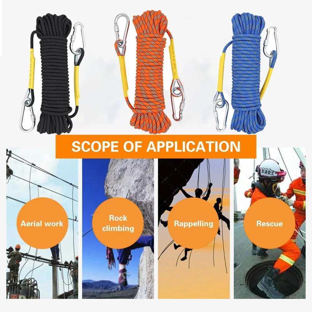 Tomshoo cuerda de escalada de 10mm 10M/20M/30M cuerda de escalada estática al aire libre rescate seguridad contra incendios Escape escalada cuerda de emergencia