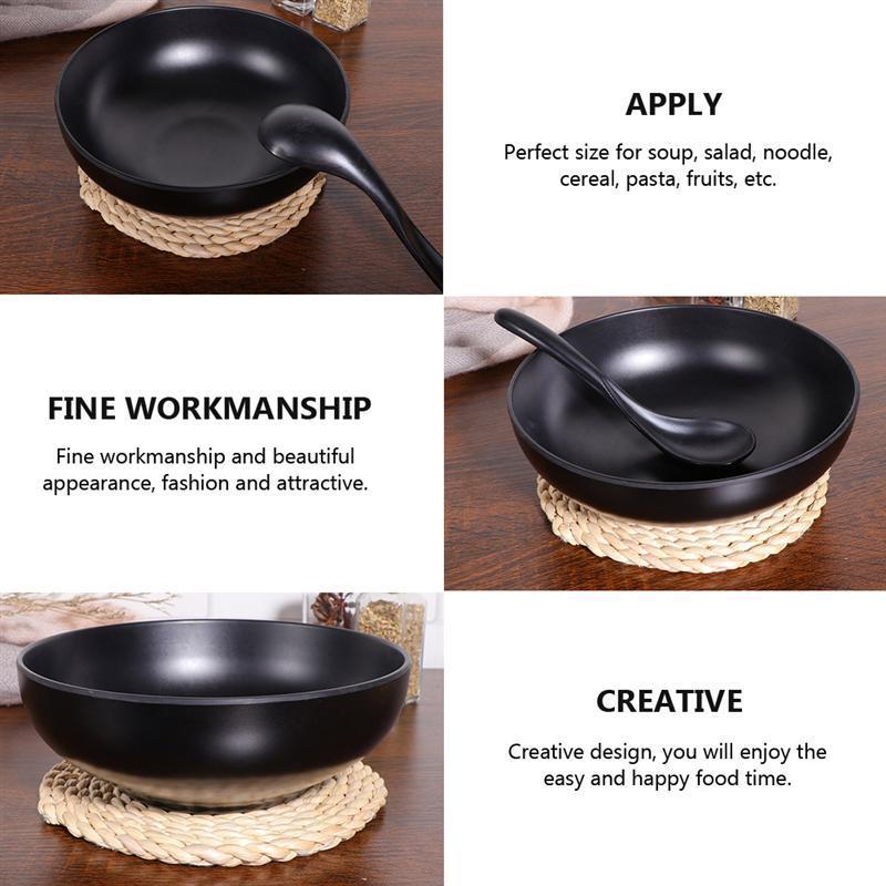2Pcs Japanese Style Ramen Bowls Stylish Food Container Black Noodle Bowls Black Imitation Porcelain Japanese Ramen Bowl