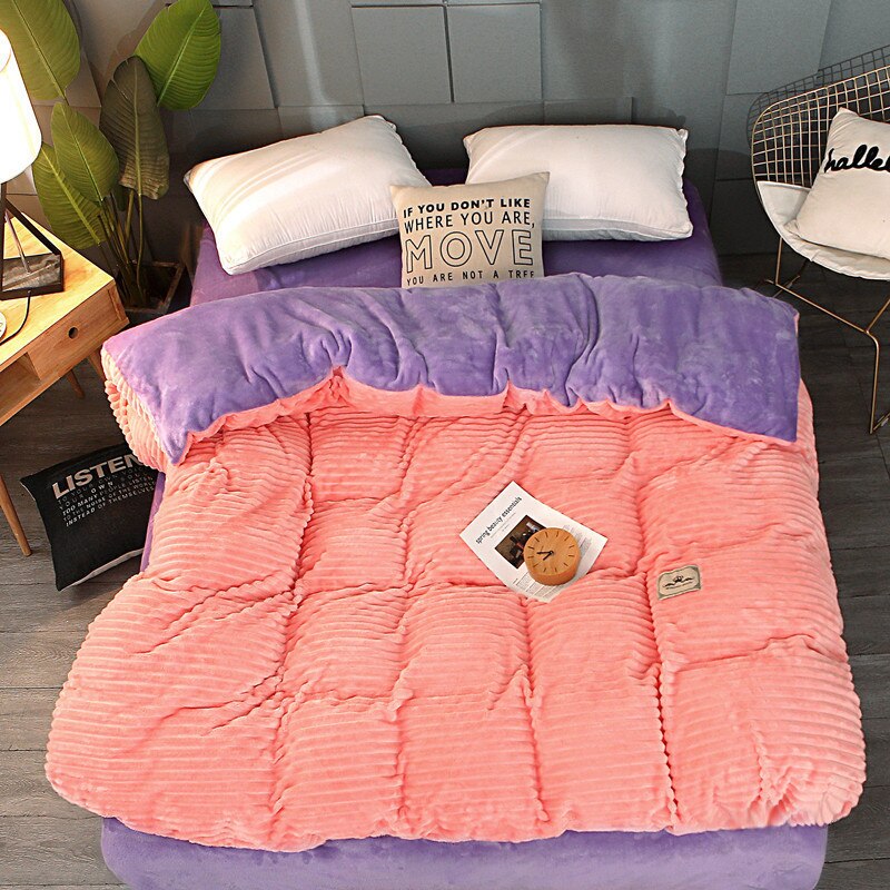 1 pc Flannel Quilt Cover Winter Magic Fleece Duvet Covers Warm Comforter Case Bedding Bag Blue Gray AB Sided Bed Cover Blanket: 2 / 79x91in (200x230cm)