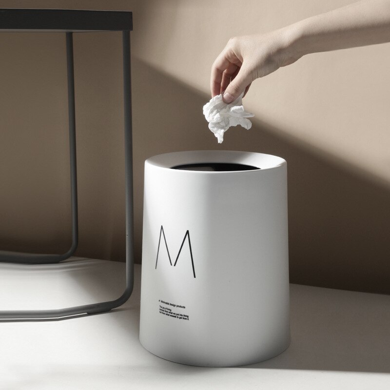 Uncovered Trash Can Living Room Bucket Garbage Office Dustbin Online Red Round Double-layer Bedroom Household Cleaning