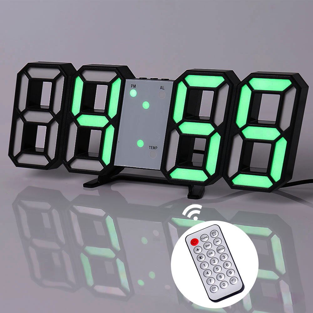 W&amp;G 3D Wall Clock Remote Korea Snooze Alarm Clocks Hanging Watch Table Clock Calendar Electronic Clock Intelligent Digital Clock: R black green