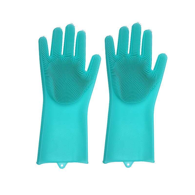 Silikonegummi opvaskehandsker scrubber rengøringsbørste til køkken temperaturbestandige handsker 3 par: Grøn