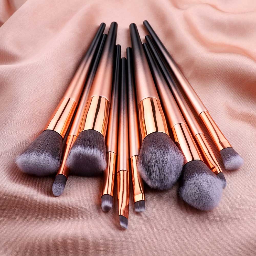 Fld 10 stuks make-up kwastenset kleurrijke blush concealer oogschaduw eyeliner make-up kwasten toolos: Goud zwart
