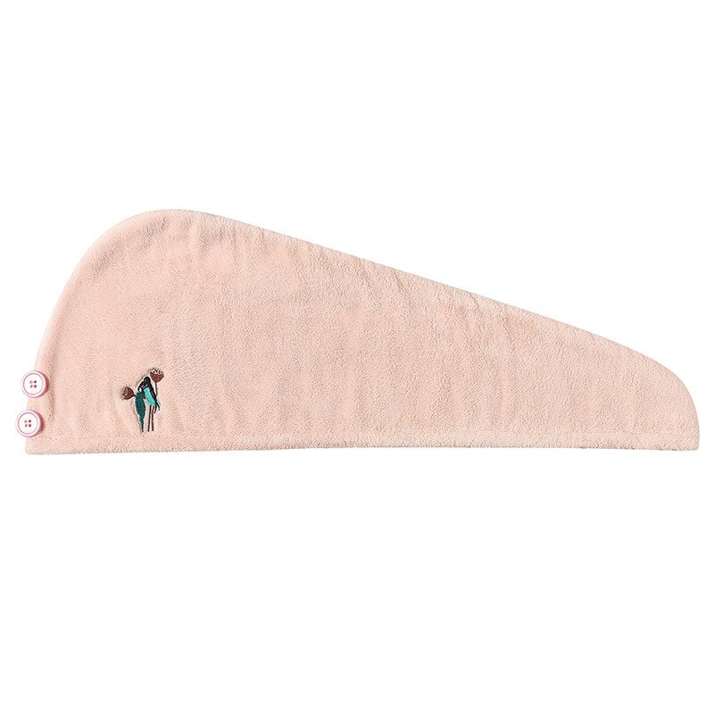 Coral Fleece Haar Drogen Handdoek Voor Lang Haar Snel Droog Hoed Cap Met Leuke Borduren Twist Hoofd Handdoek Met Knop 65*25Cm Hfing: Light pink