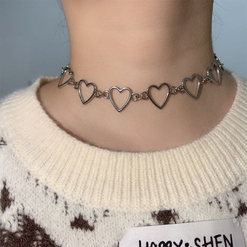 2022 new hollow korean cute love heart choker necklace declaration girlfriend cute bicolor necklace jewelry collier femme