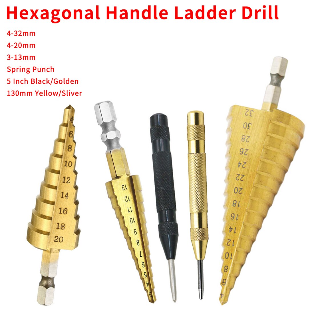 Pagode Vorm Hole Cutter 4-20/32 Mm 5 Inch Hss Staal Cone Boor Set Hex Stap boor Center Punch Houten Snijder