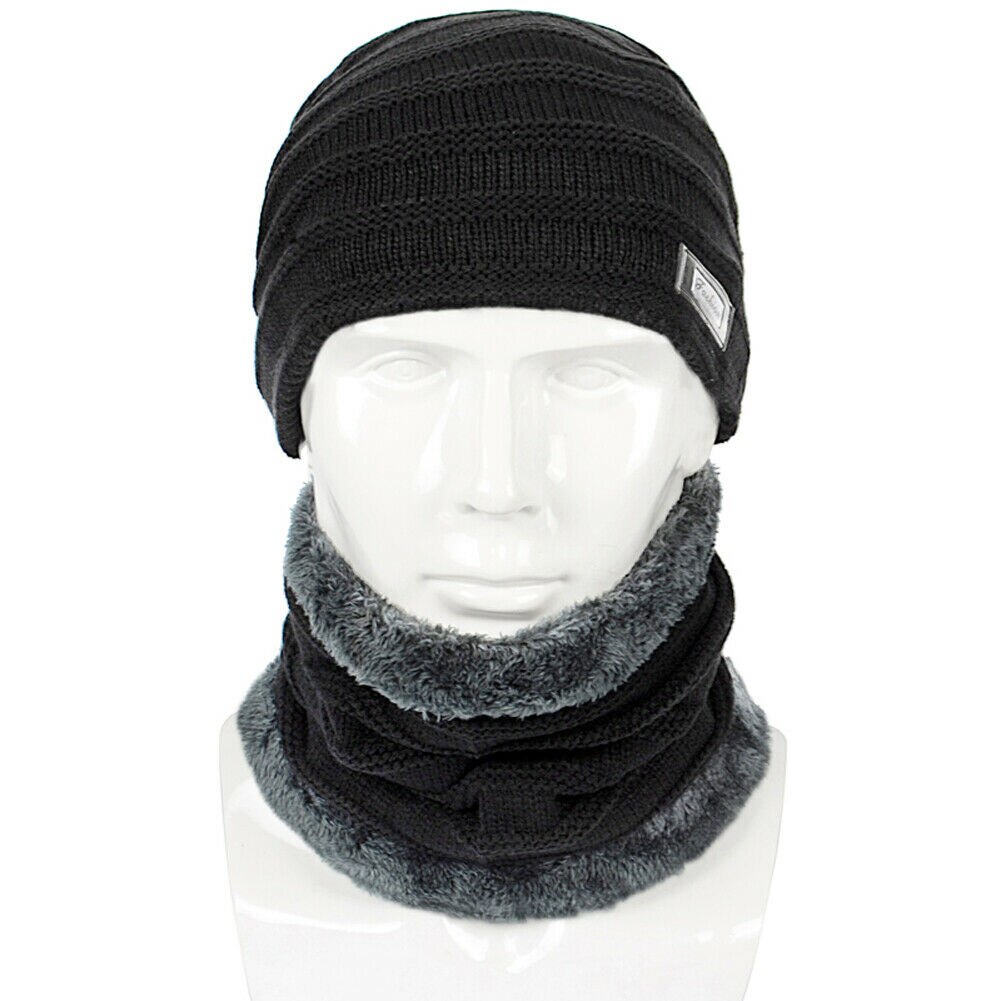Ensemble pour hommes chapeau écharpe | , ensemble bonnet, Baggy, casquette de Ski en laine chaude et polaire, chapeau et écharpe, ensemble pour chef de cuisine: Black