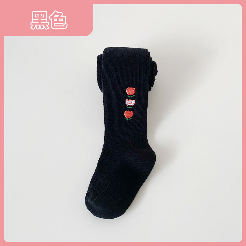 Medias de flores para niños y niñas de 2 a 8 años, pantis con dibujos de animales, con estilo, para primavera: Negro / L(height105-115cm)
