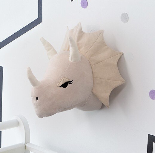 Cabezas de animales 3D para decoración de habitación de niños, Cabeza de unicornio, ciervo y elefante, colgante de pared para habitación de niños, decoración de habitación infantil: Beige dinosaur