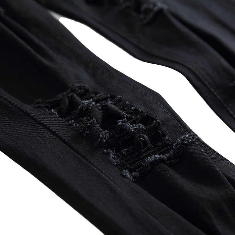 Pantalones vaqueros rasgados para hombre, Jeans rectos ajustados con agujeros, desgastados, largos, negros y azules, novedad