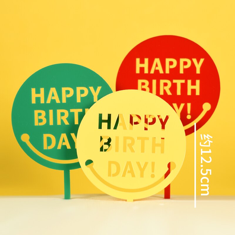 Cakelove 1pcs Party Cake Topper Cute Cartoon Animal Decor Ceramic Process Kids Baby Birthday Party Decoration Animals: Smiley Acrylic 3pcs