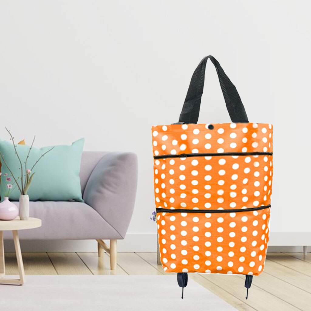 Light Weight Shopping Cart Storage with Wheels Printed Tidy Food Organizer Vegetables Bag Grocery Carts: Orange